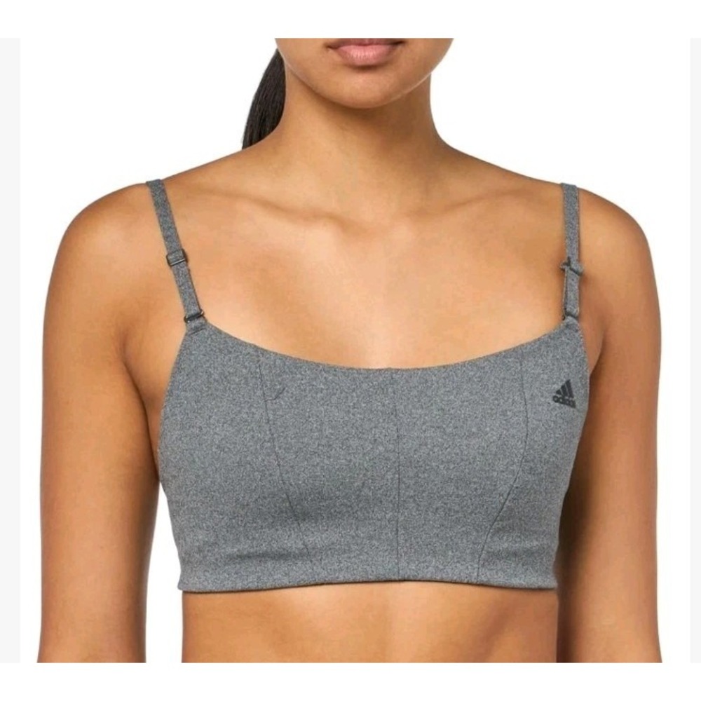 Adidas Sports Bra Yoga Studio Light Support Sz SDD Gray Adjustable Gym NWT